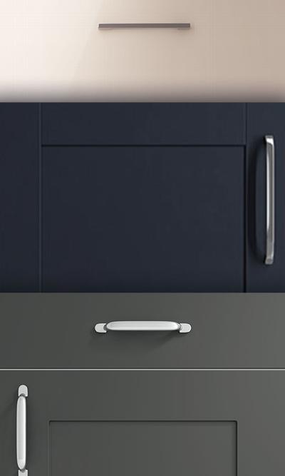 cream, navy and anthracite cabinet doors