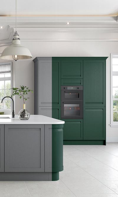 spray painted kitchen, before and after, Grey to Green