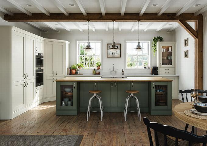 cottage kitchen in cream and fern green