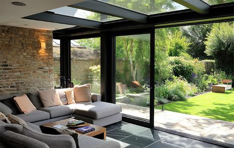 Interior home extension, looking over garden