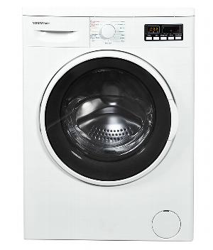 white washing machine with black trim