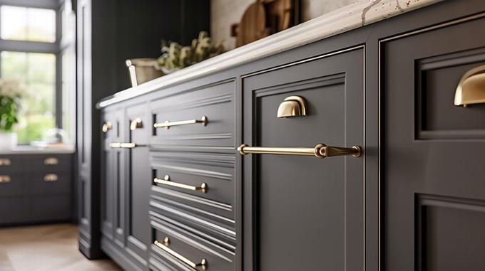 gold handles on black kitchen cabinets